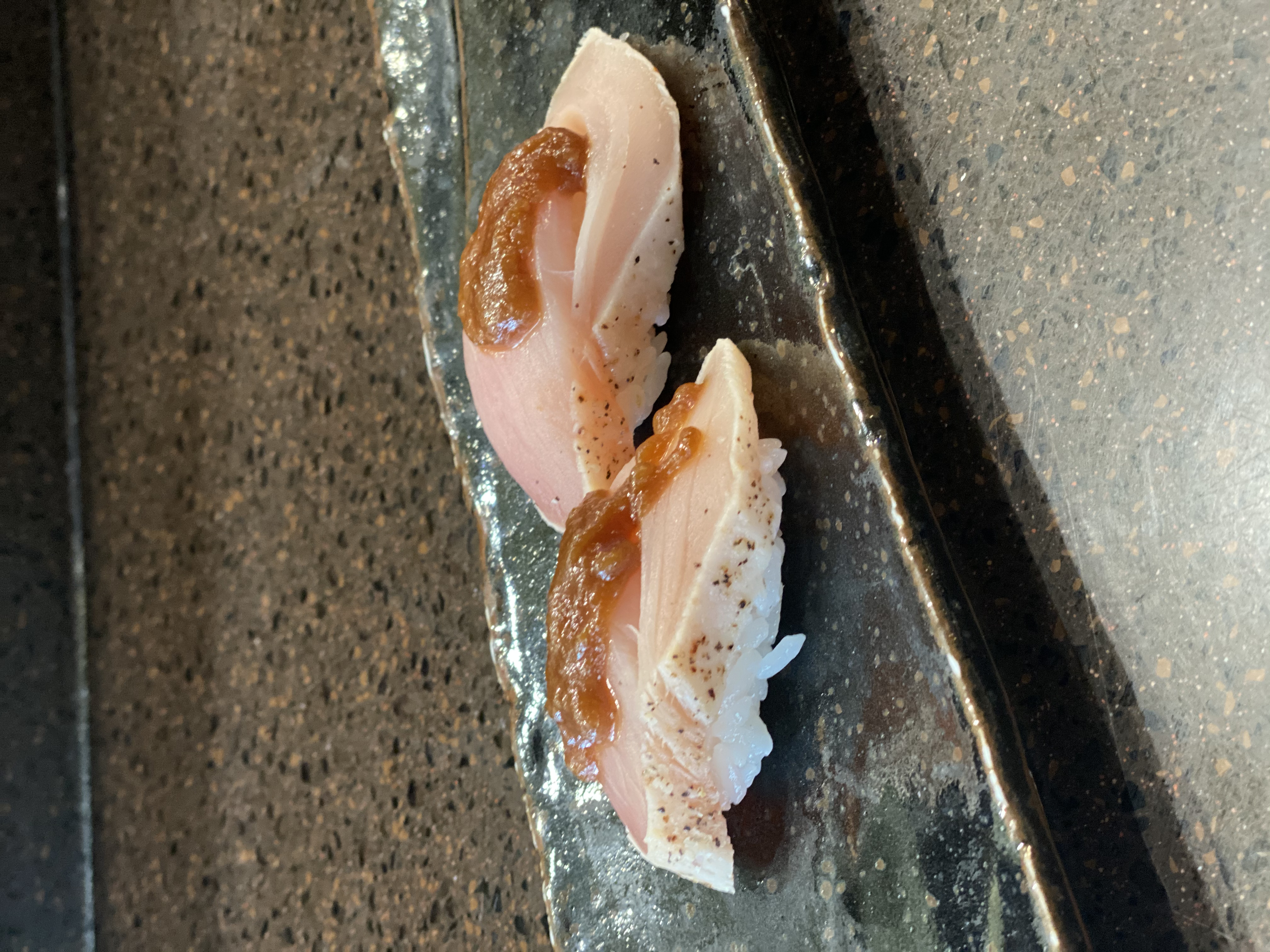 Order Peppered Albacore Sushi food online from Kanpai Japanese Sushi Bar &amp; Gril store, Santa Monica on bringmethat.com