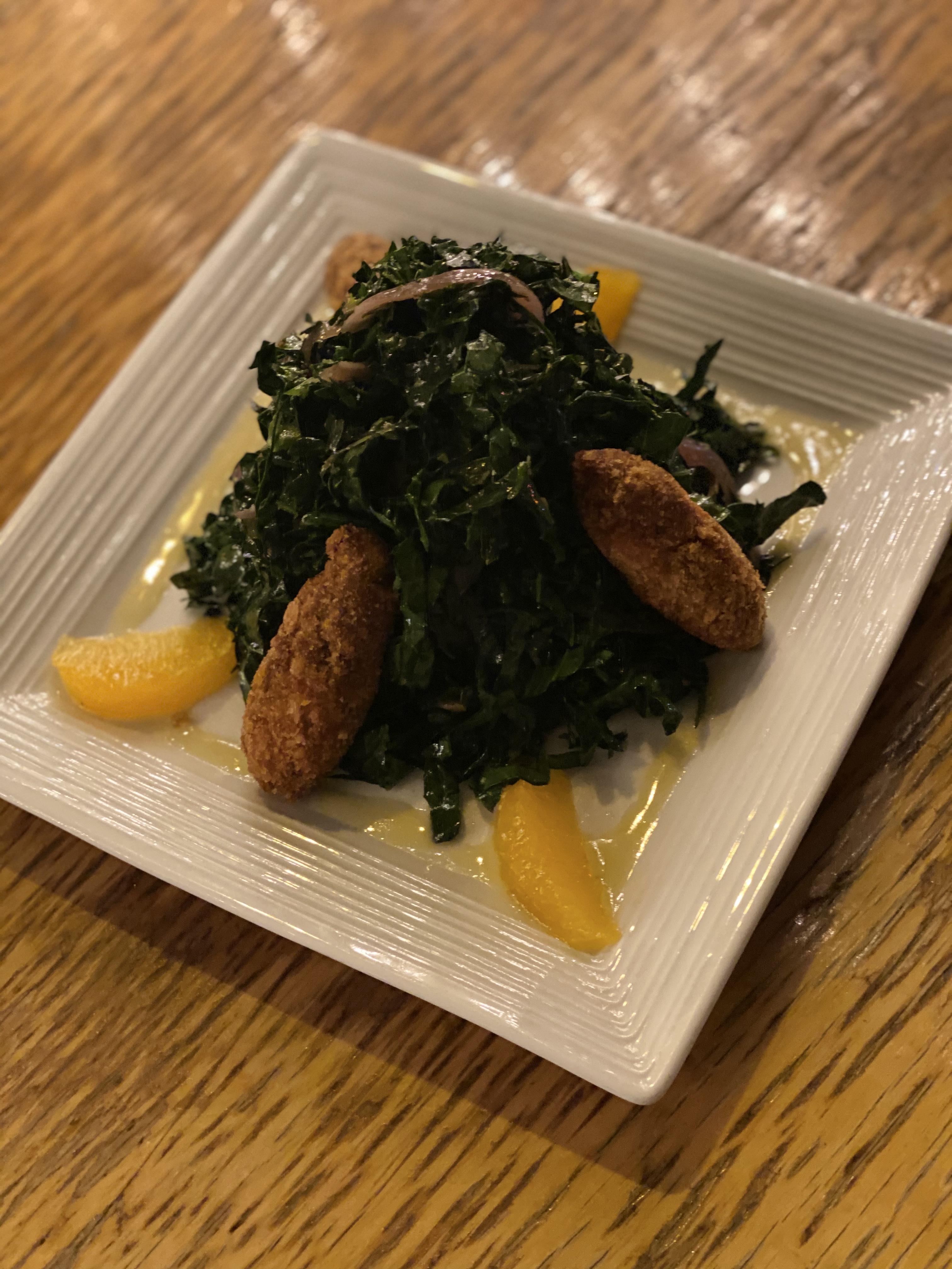 Order Kale Salad with Chickpea Fritters food online from Snack Taverna store, New York on bringmethat.com