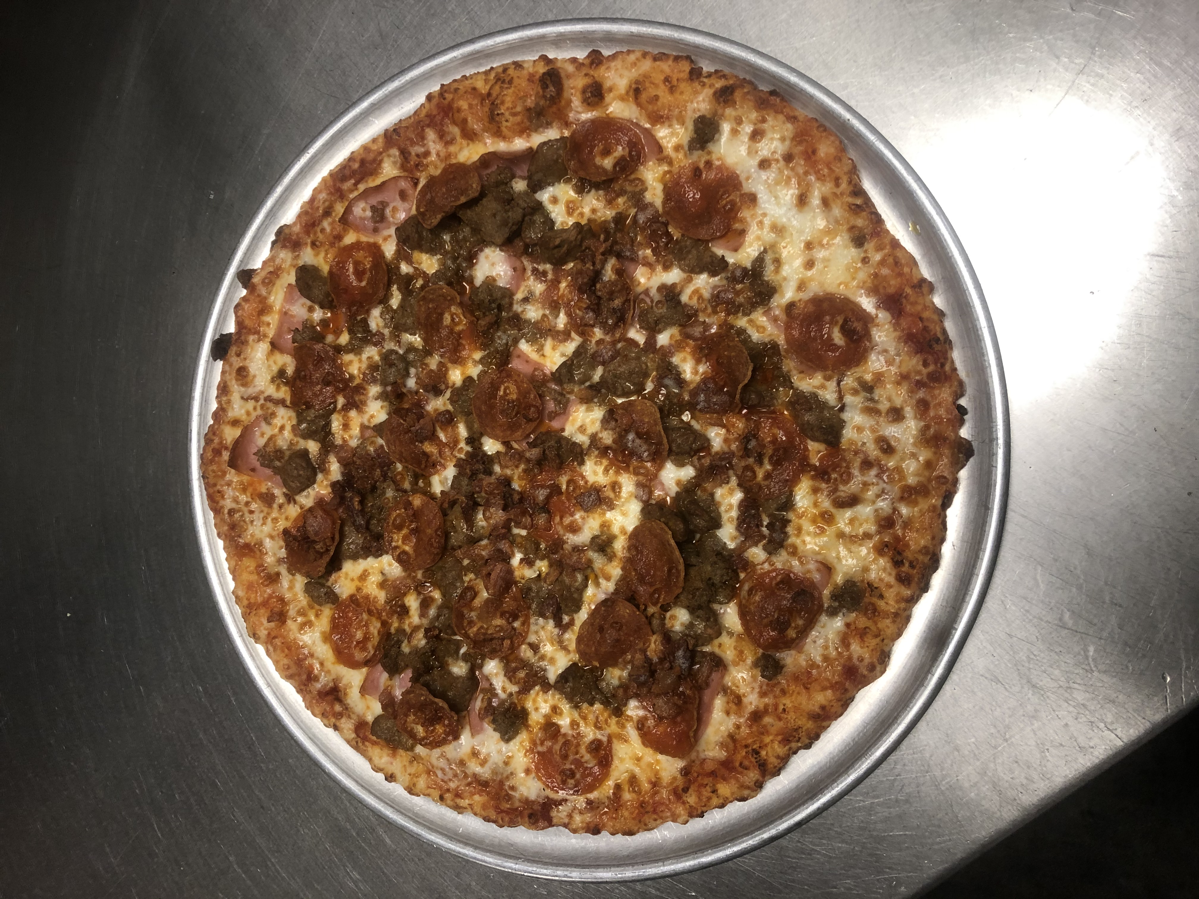 Order Super Meat Pizza food online from Zoner Pizza, Wings & Waffles store, Warner Robins on bringmethat.com