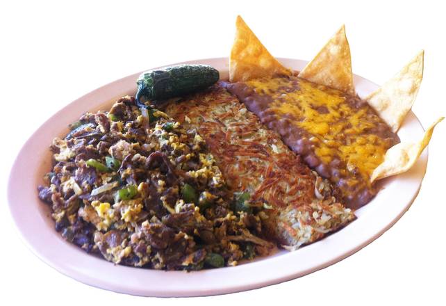 Order Machaca and Eggs food online from Angelo 6 Burger store, Upland on bringmethat.com