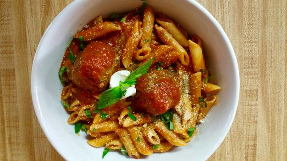 Order Pasta with Meatballs Catering - Half Tray (7-8 People) food online from Mark's Pizza & Restaurant store, Hackensack on bringmethat.com