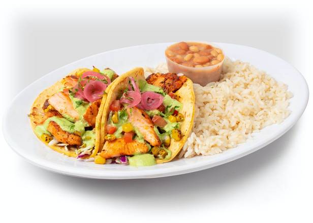 Order CAJUN SALMON TACO COMBO food online from California Fish Grill store, Thousand Oaks on bringmethat.com
