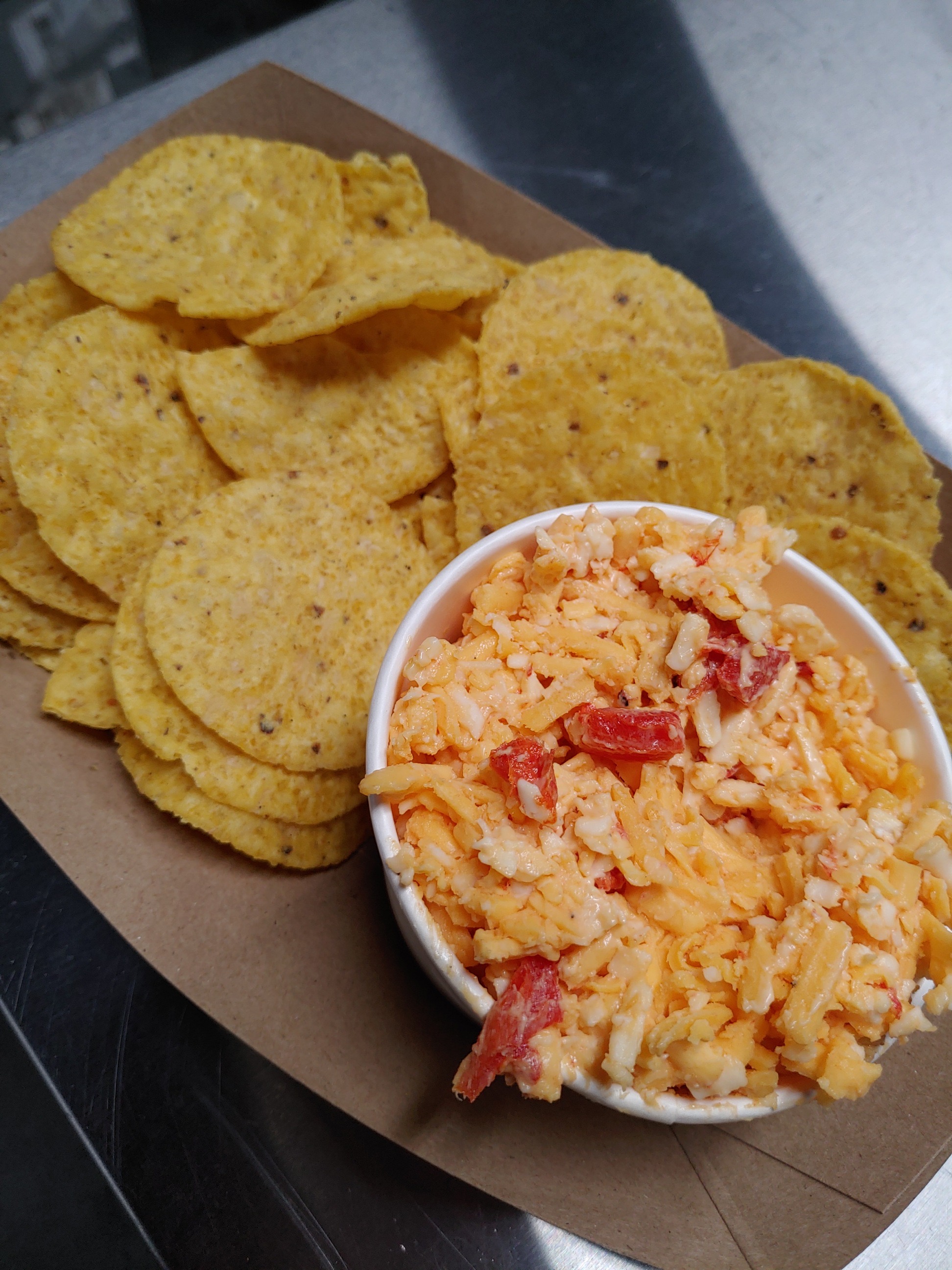 Order Pimento Cheese Dip with Chips food online from The Bohemian store, Knoxville on bringmethat.com