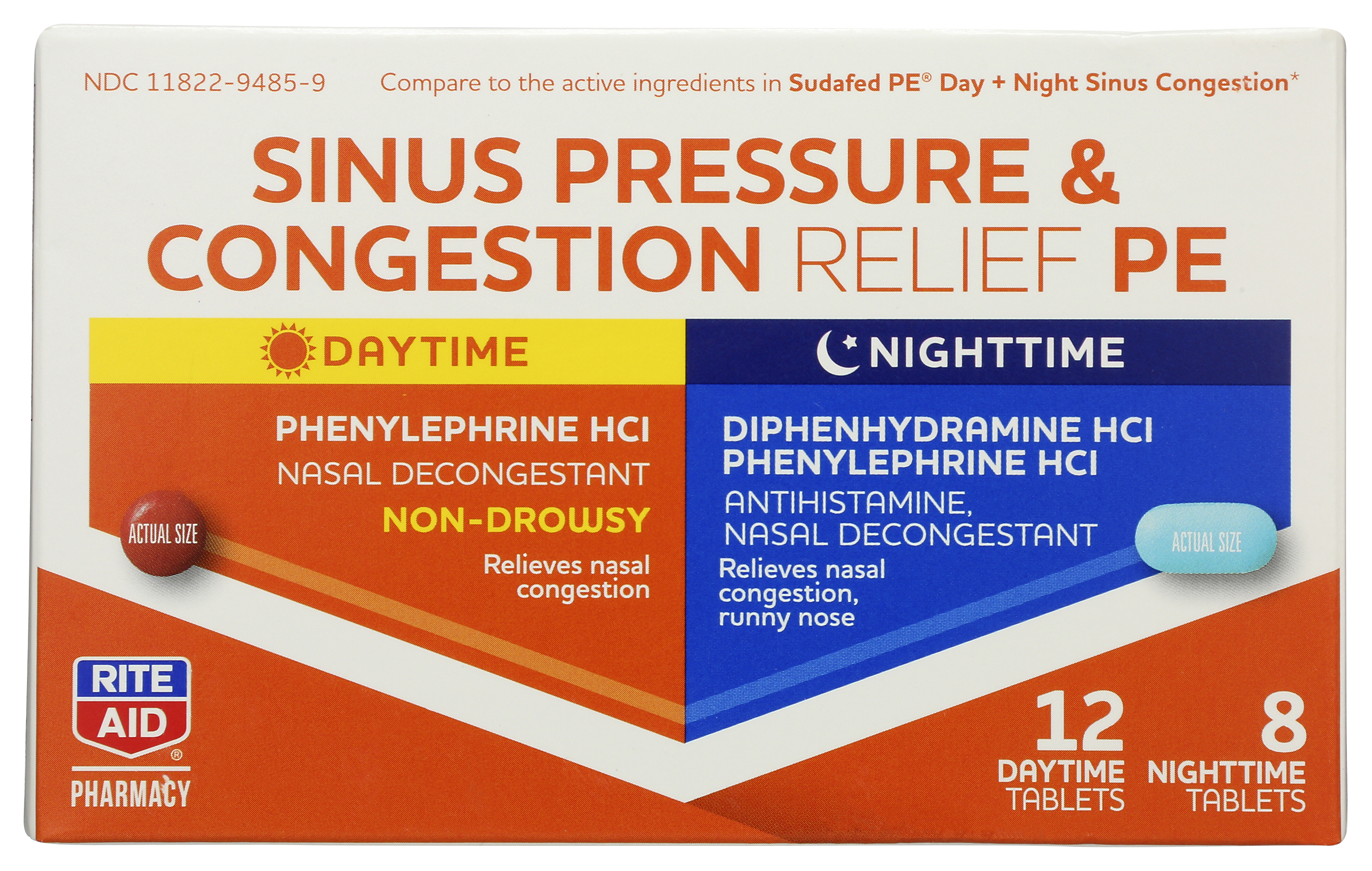 Order Rite Aid Sinus Pressure and Congestion Relief Day/Night Time Tablets - 20 ct food online from Rite Aid store, MILLER PLACE on bringmethat.com