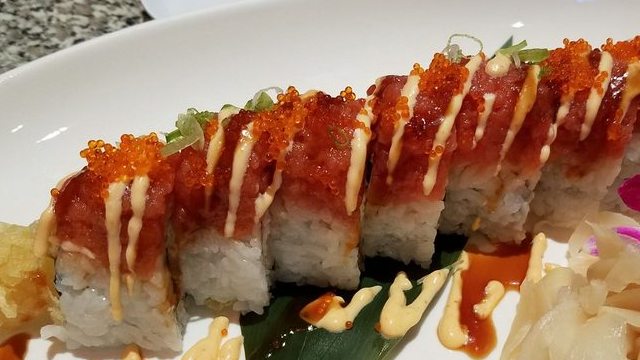 Order 8 Pieces Red Dragon Roll food online from Sushi Boat Town store, San Jose on bringmethat.com