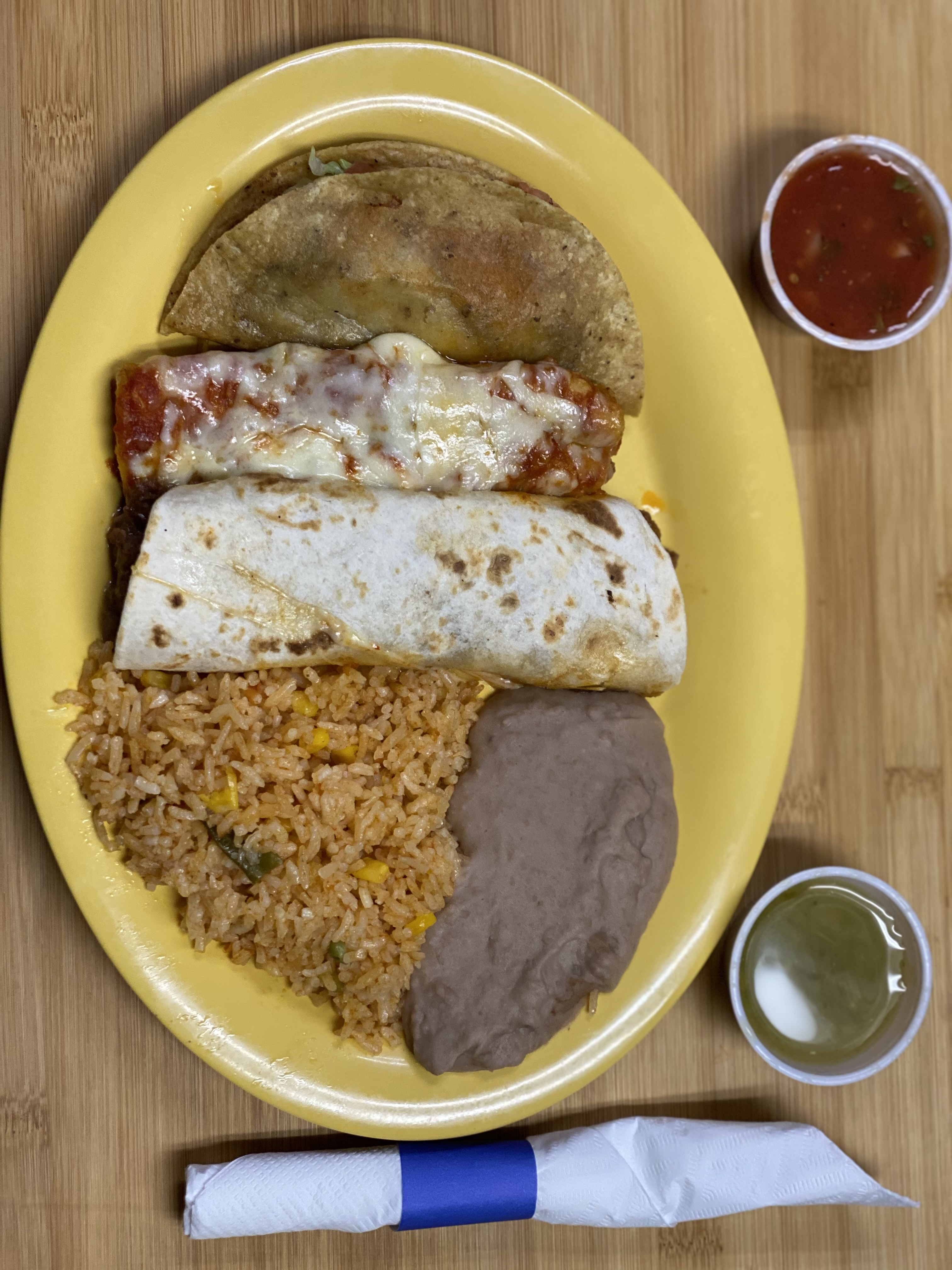 Order 3. Beef Taco, Beef Enchilada, and Beef Burrito food online from Don Taco Bar And Grill store, Dearborn on bringmethat.com