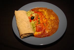 Order #1 - Red or Green Chili Burro, Cheese Enchilada, & Beans food online from Manuel's Mexican store, Phoenix on bringmethat.com