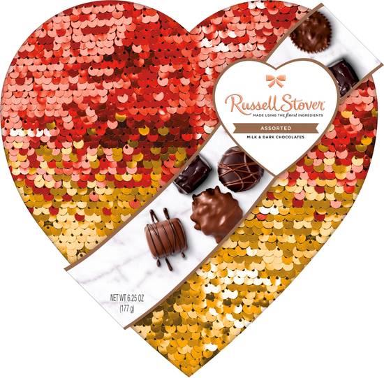 Order Russell Stover Valentine's Day Sequin Heart Milk Chocolate & Dark Chocolate Gift Box, 6.25 oz food online from CVS store, GASTONIA on bringmethat.com