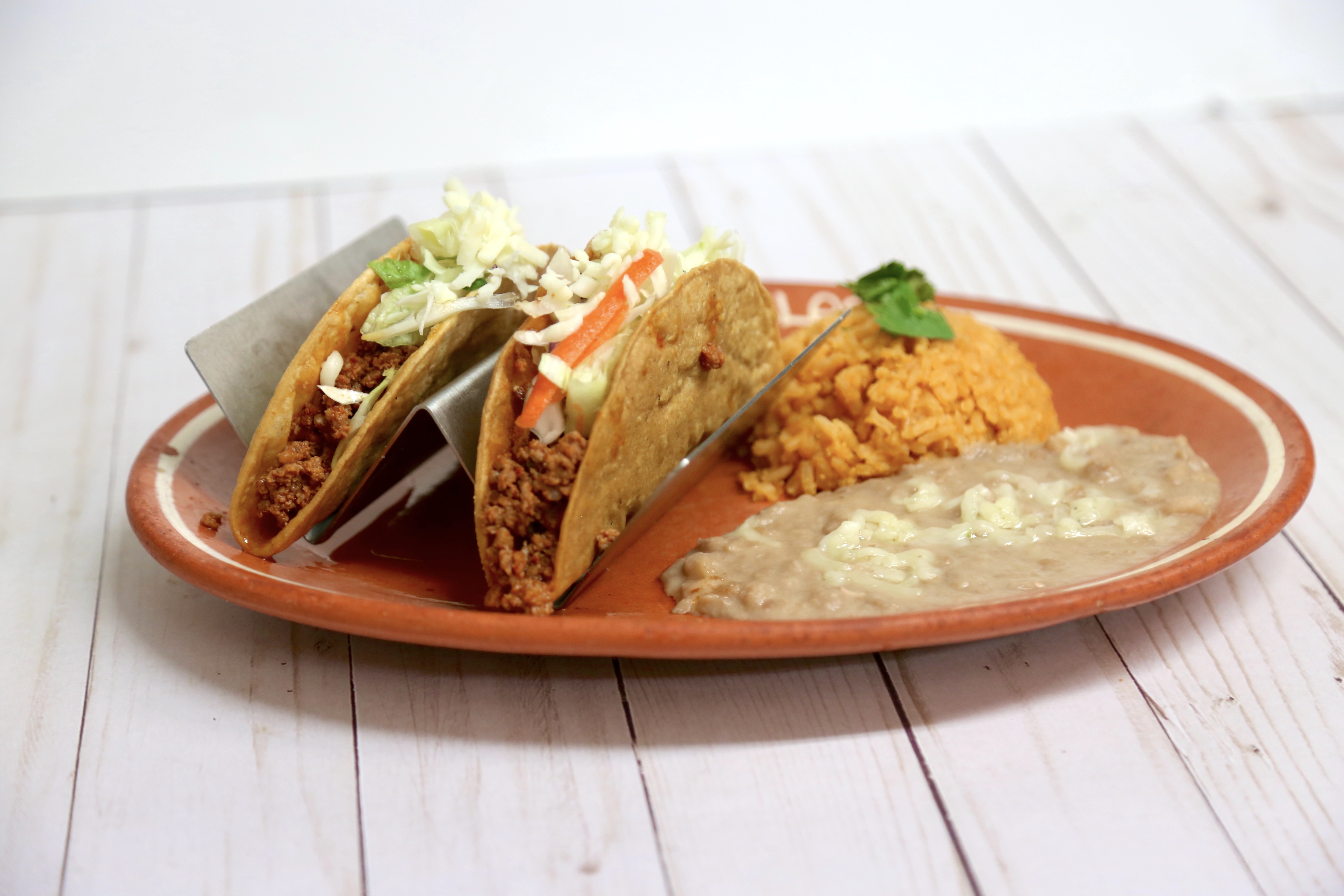 Order 2. Two Crispy Tacos Platter food online from Las Cazuelas store, San Jose on bringmethat.com