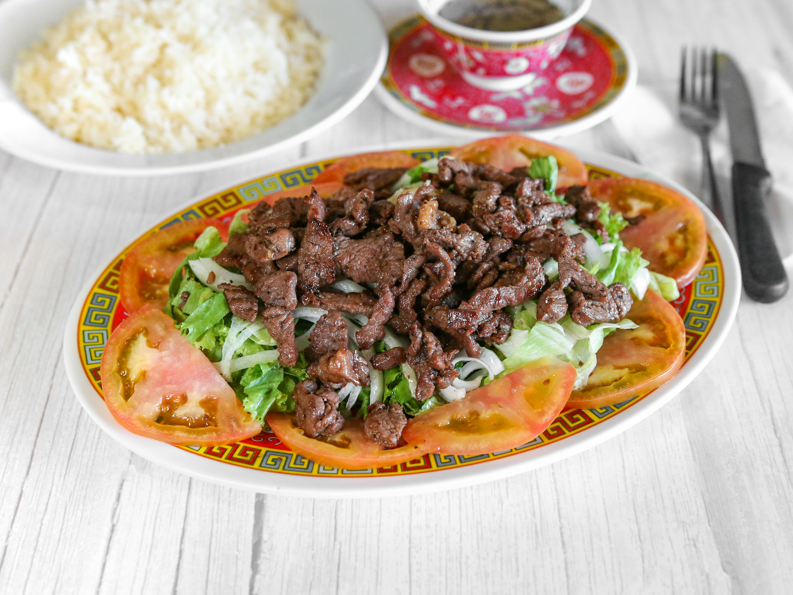Order 114. Flamed Beef Salad with Rice food online from Maison De Pho store, Foothill Ranch on bringmethat.com