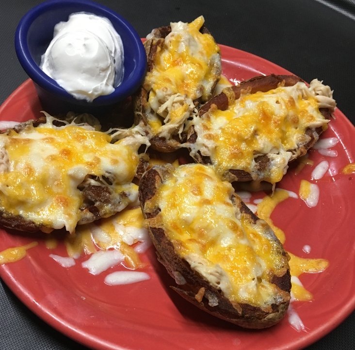 Order Chicken & Cheese Skins food online from Poco Mexican/American Restaurant, Bar & Comedy Cabaret store, Doylestown on bringmethat.com