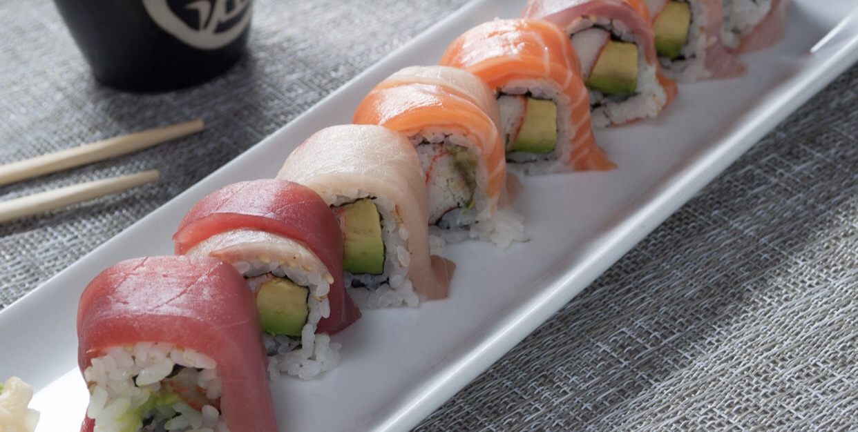 Order Rainbow Roll food online from Akimoto sushi store, New York on bringmethat.com