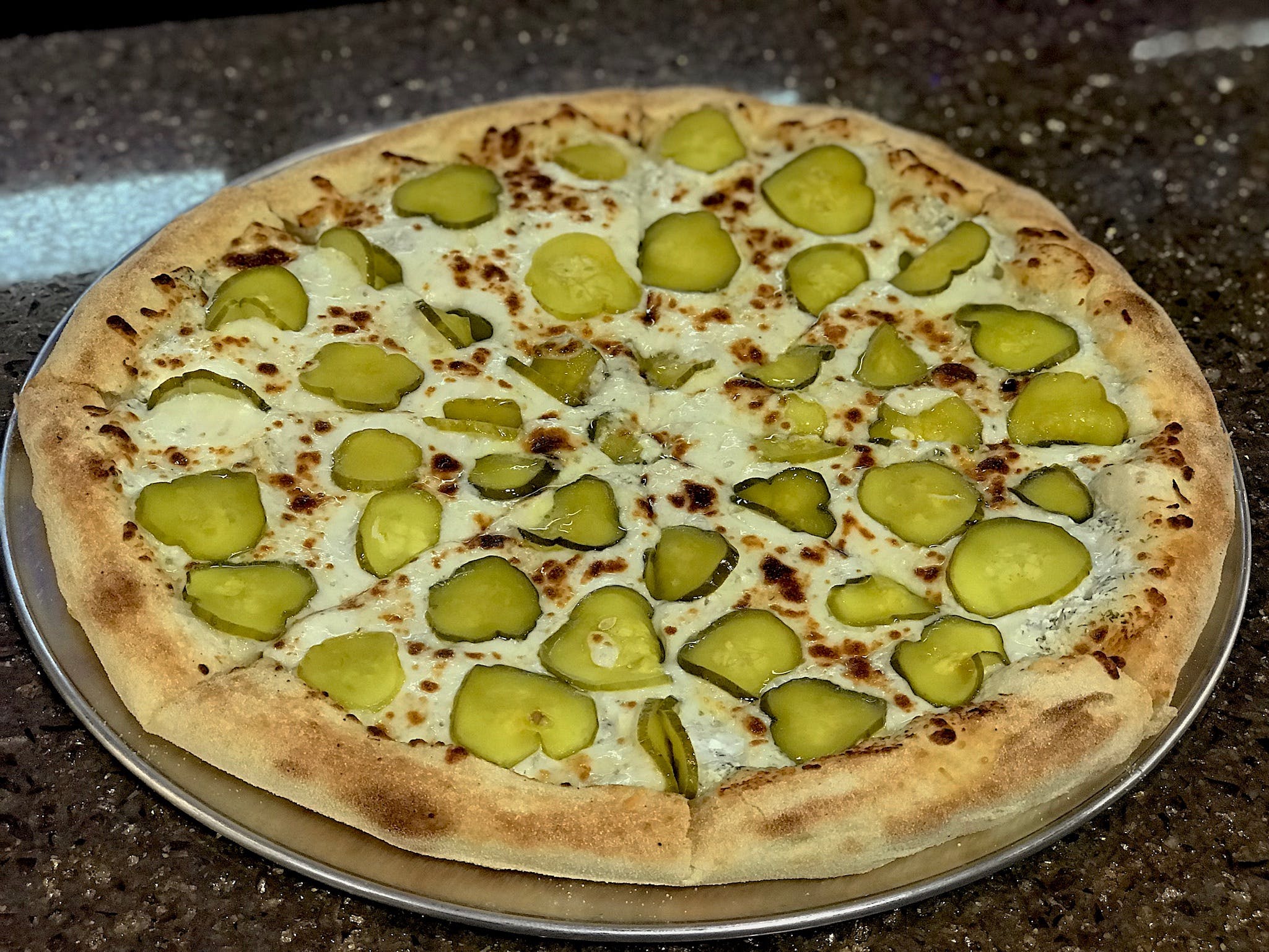 Order Pickle Pizza - Personal 8" (4 Slices) food online from Vin Trofeo Pizzeria & Pub store, Mt Pleasant on bringmethat.com
