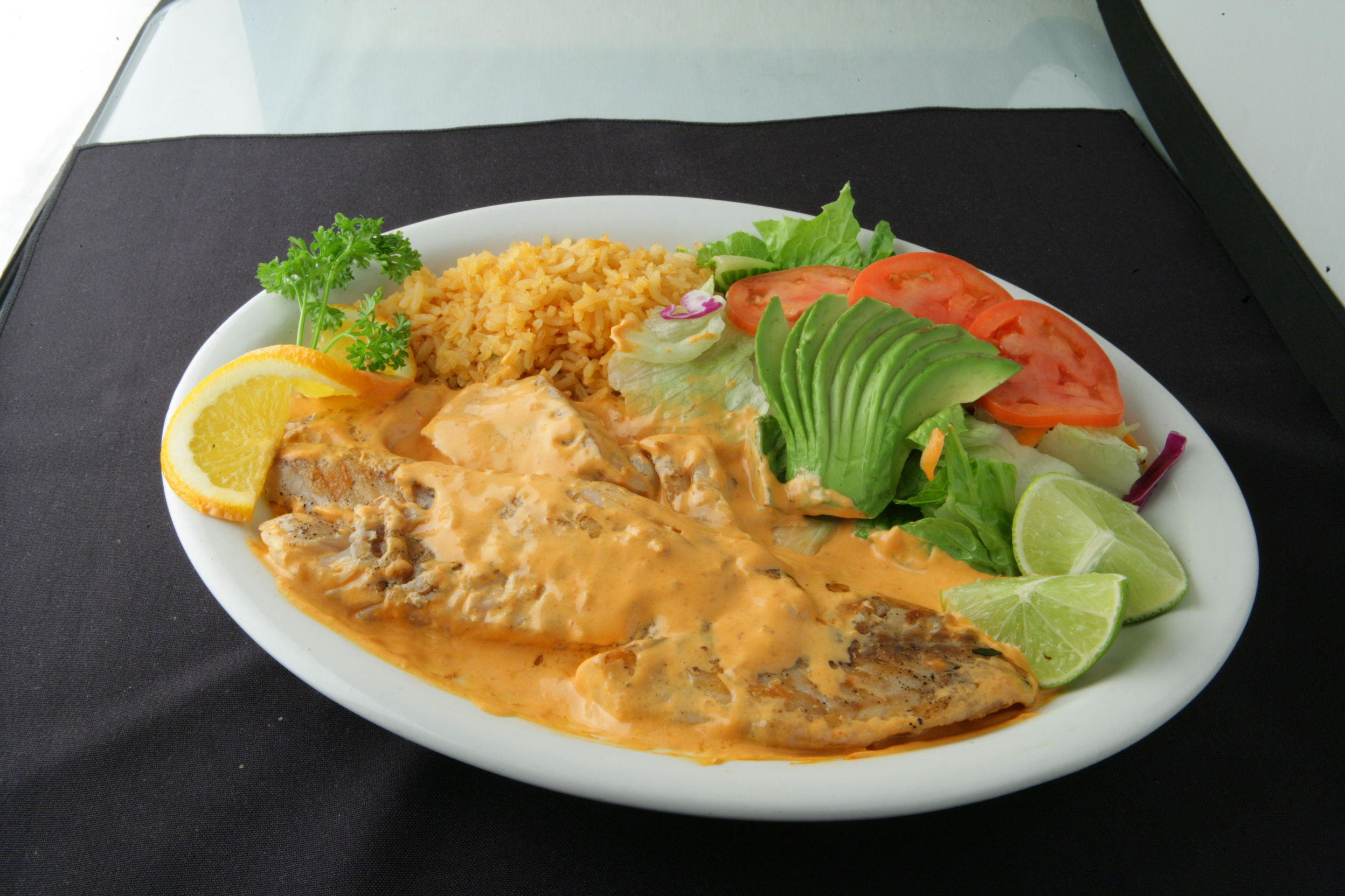 Order #109. Fillet Fish Chipotle Style Combo food online from Chapala Mexican Restaurant store, Brentwood on bringmethat.com