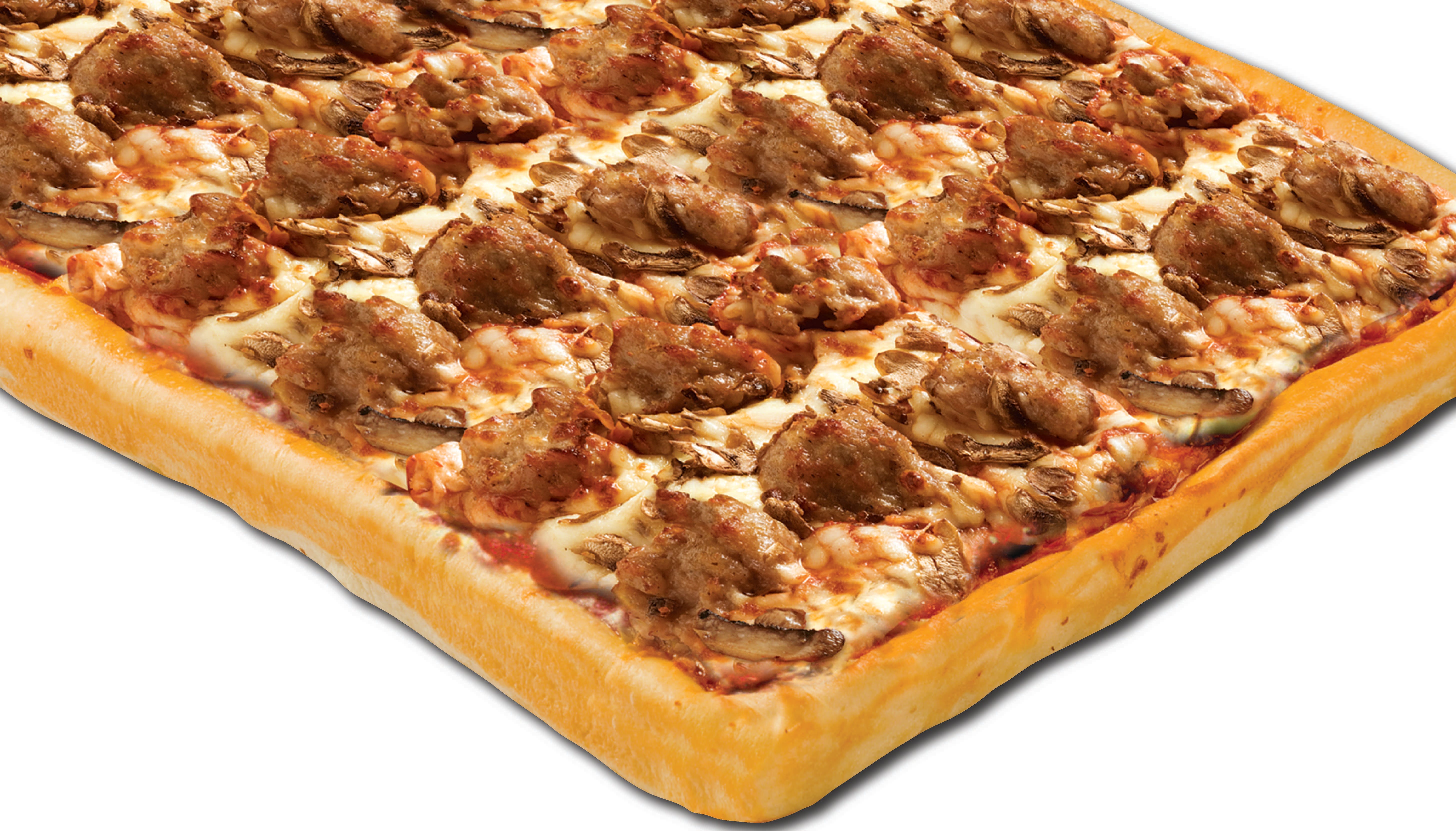 Order Extra Cheesy Sausage & Mushroom Whole Pan-Style Pizza - Small (6 Slices) Serves 2-3 People food online from Rocky Rococo store, Wausau on bringmethat.com