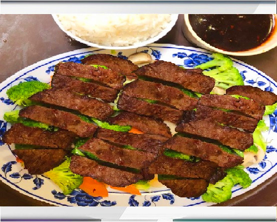 Order 34. Grilled Steak with Mixed Vegetable food online from Red Apple Chinese Restaurant store, Waterloo on bringmethat.com