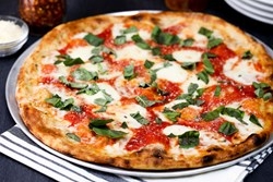 Order 10" Margherita THIN food online from Bitcoin Pizza store, Santa Barbara on bringmethat.com