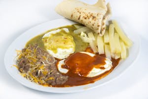 Order HUEVOS RANCHEROS PLATE food online from Burrito Express store, Roswell on bringmethat.com