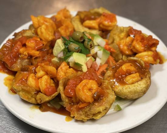 Order Patacones de Camarones | Shrimp  food online from Cafe El Molino Restaurant store, Lynn on bringmethat.com