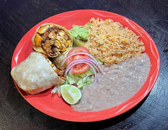 Order (COMBINACION) De Breakfast/Desayuno Burrito with rice and beans  food online from El Michoacano store, Hollister on bringmethat.com