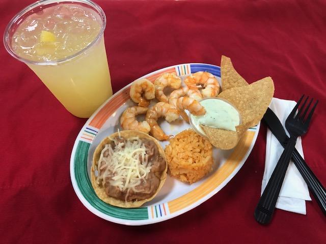 Order Kid's Grilled Shrimp Plate w/ R&B, Fries or Salad & Sm. Drink food online from Taqueria El Tapatio 7 store, Oxnard on bringmethat.com