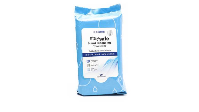 Order BioMiracle StaySafe Anti-Bacterial Hand Cleansing Towelettes - 60 Count food online from Route 7 Food Mart store, Norwalk on bringmethat.com