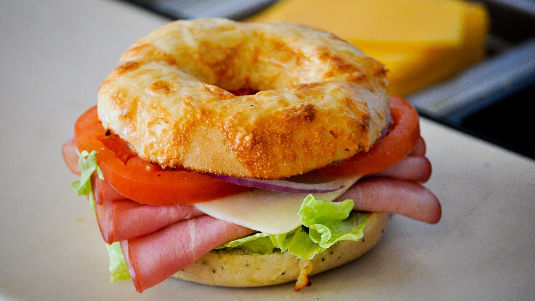 Order Ham & Swiss Sandwich food online from Bagel Bakery store, Salinas on bringmethat.com