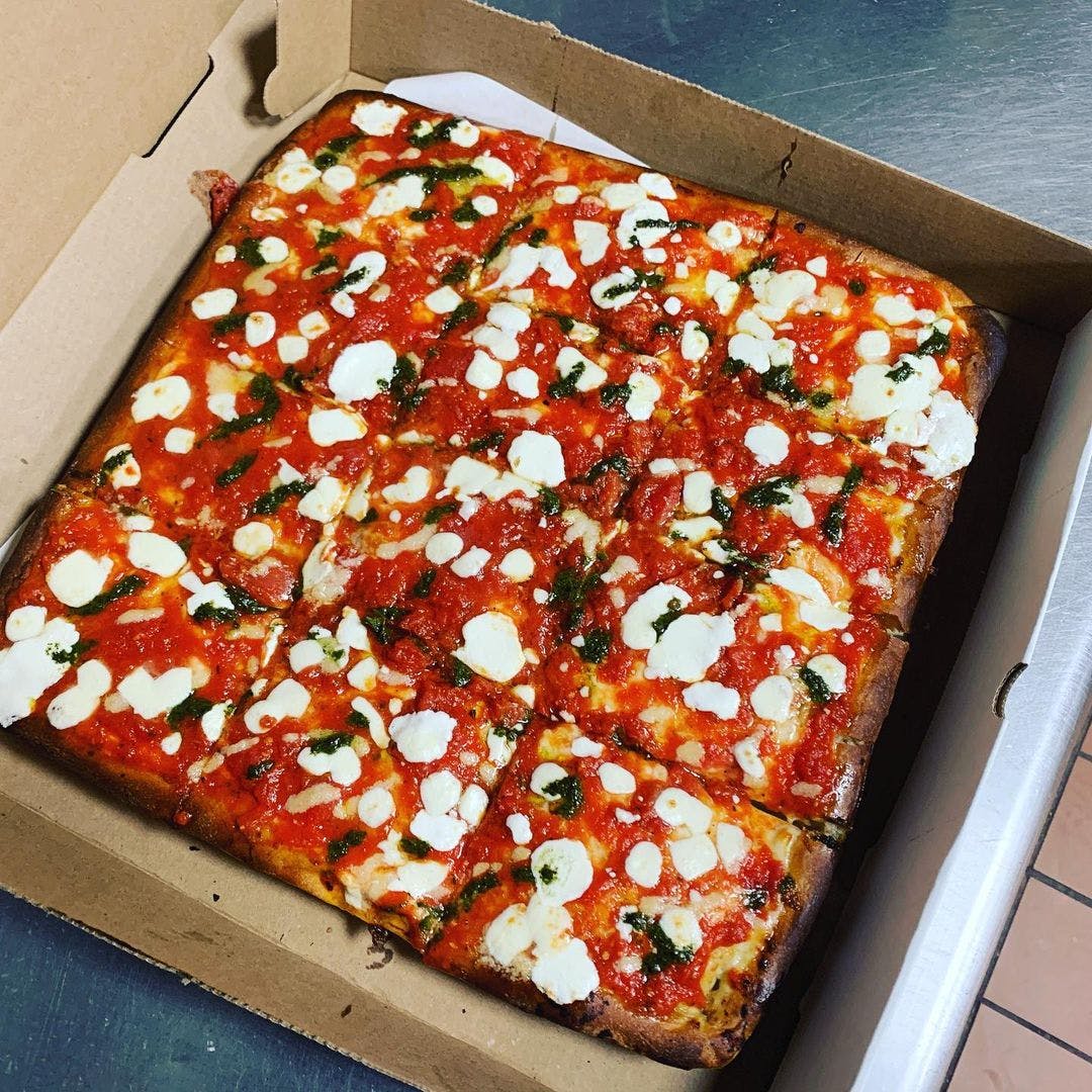 Order Grandma Pizza - 16" x 16" crust food online from Sopranos Pizzeria store, New Milford on bringmethat.com