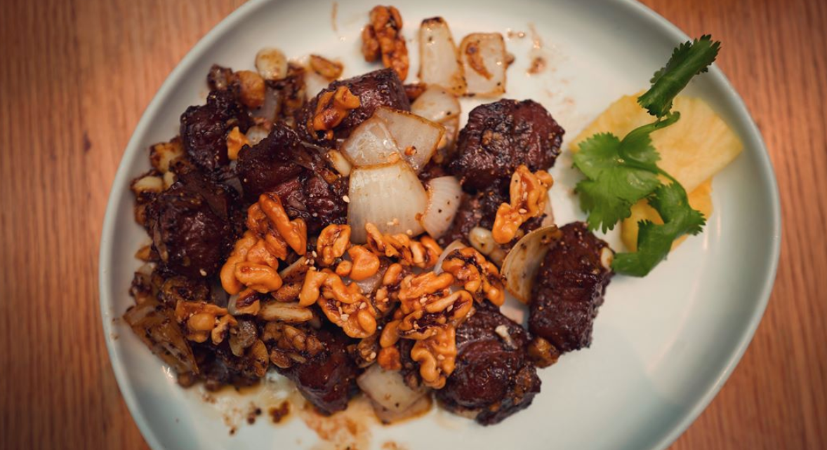 Order Seared Beef Medallions with Walnuts food online from Hao Noodle and Tea store, New York on bringmethat.com