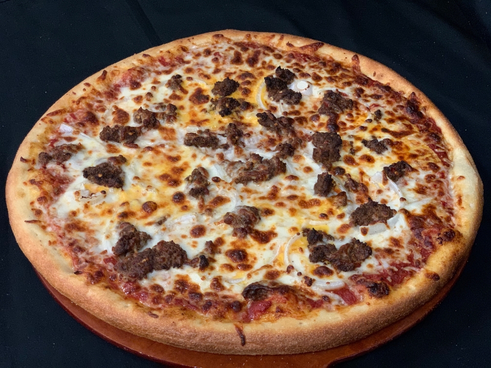 Order Large Fire Burger Pizza food online from Two Brothers Chicken store, Woodbridge on bringmethat.com