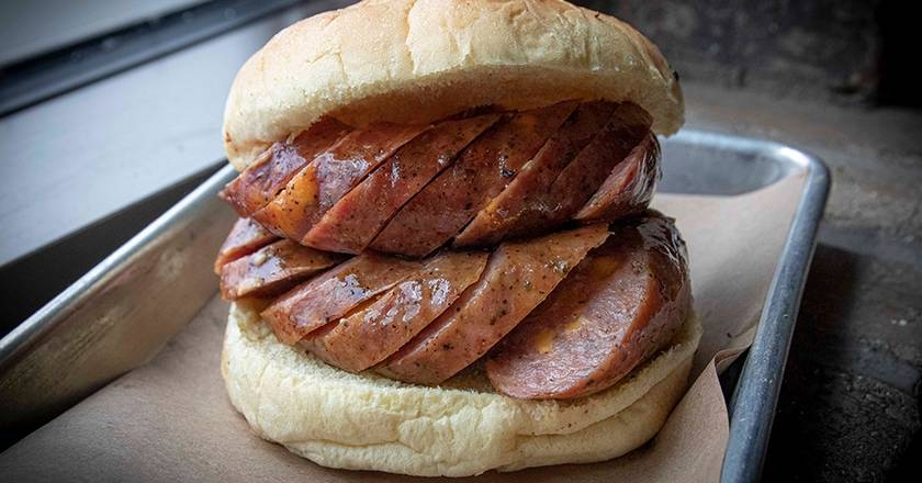 Order BEAR Texas Sausage Sandwich food online from Bear Smokehouse store, New Haven on bringmethat.com