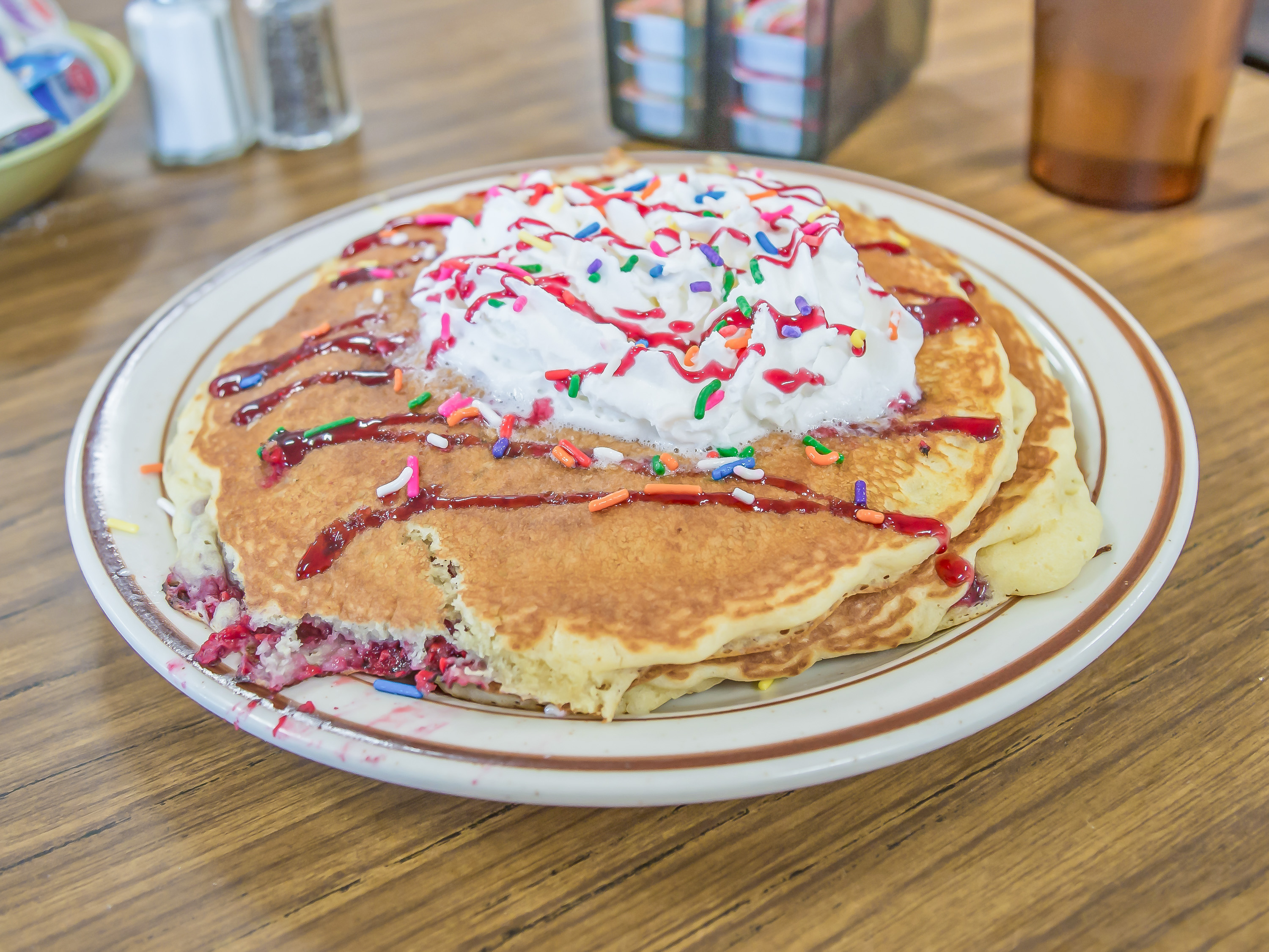 Order Fresh Raspberry Pancake food online from Parkside Diner store, Rochester on bringmethat.com
