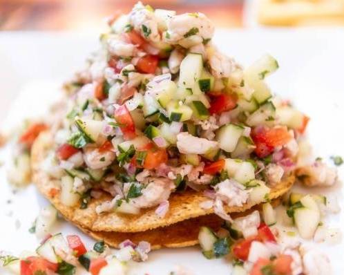 Order Ceviche Tostada food online from Yo! Salsa store, Lake Elsinore on bringmethat.com