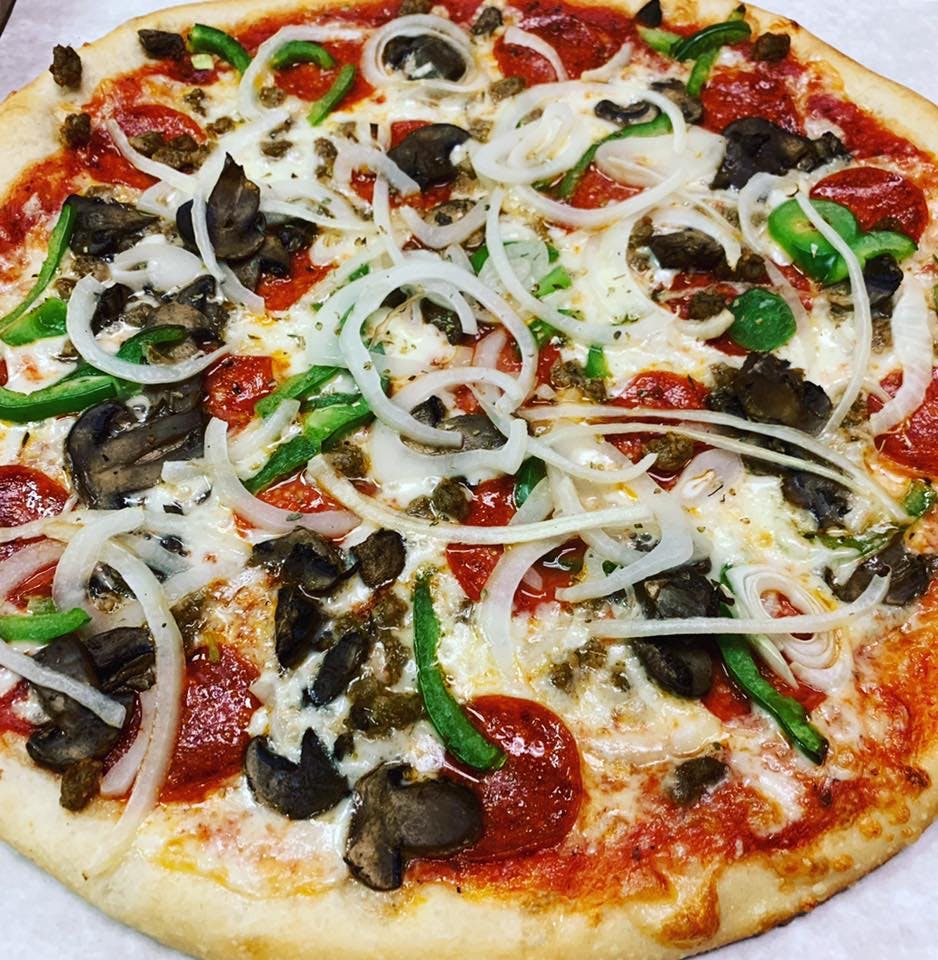 Order The Works Pizza - Medium 14" food online from Mystic Restaurant store, North Wales on bringmethat.com