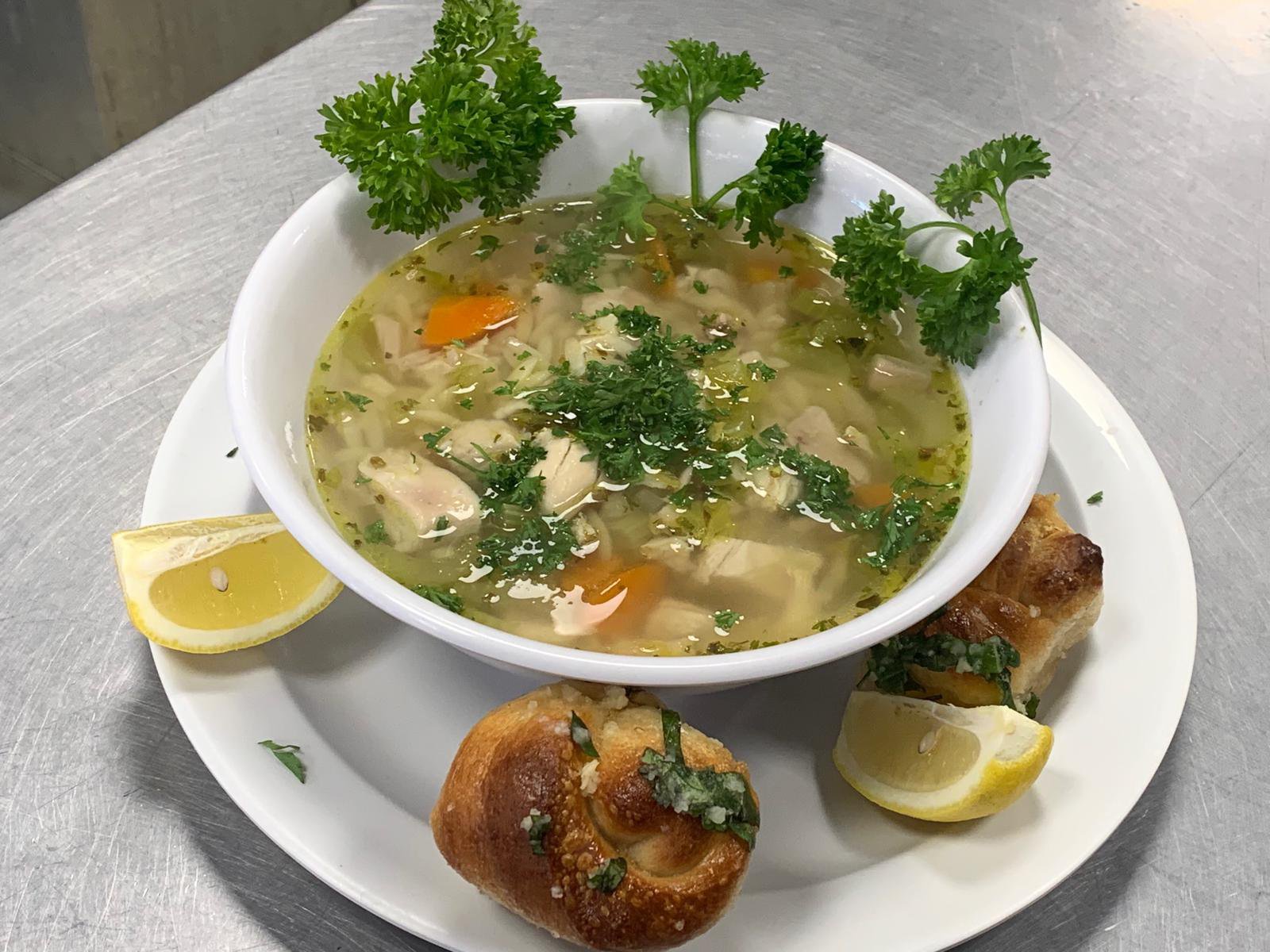 Order Chicken Orzo Soup food online from Paradise Pizza & Grill store, Southington on bringmethat.com