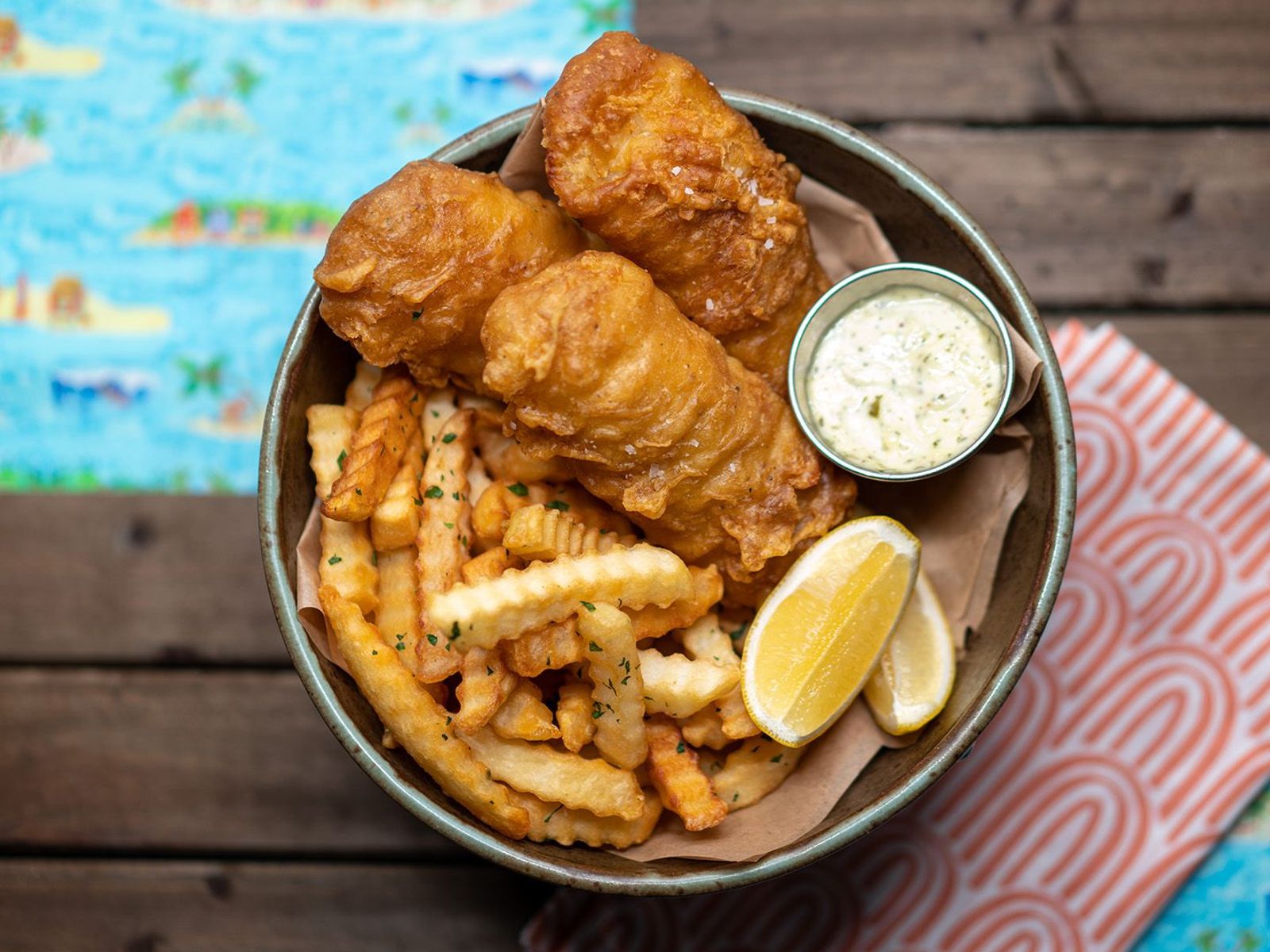 Order Three Pieces of Cod + Fries food online from Sunset Beach Fish & Chips store, Burbank on bringmethat.com