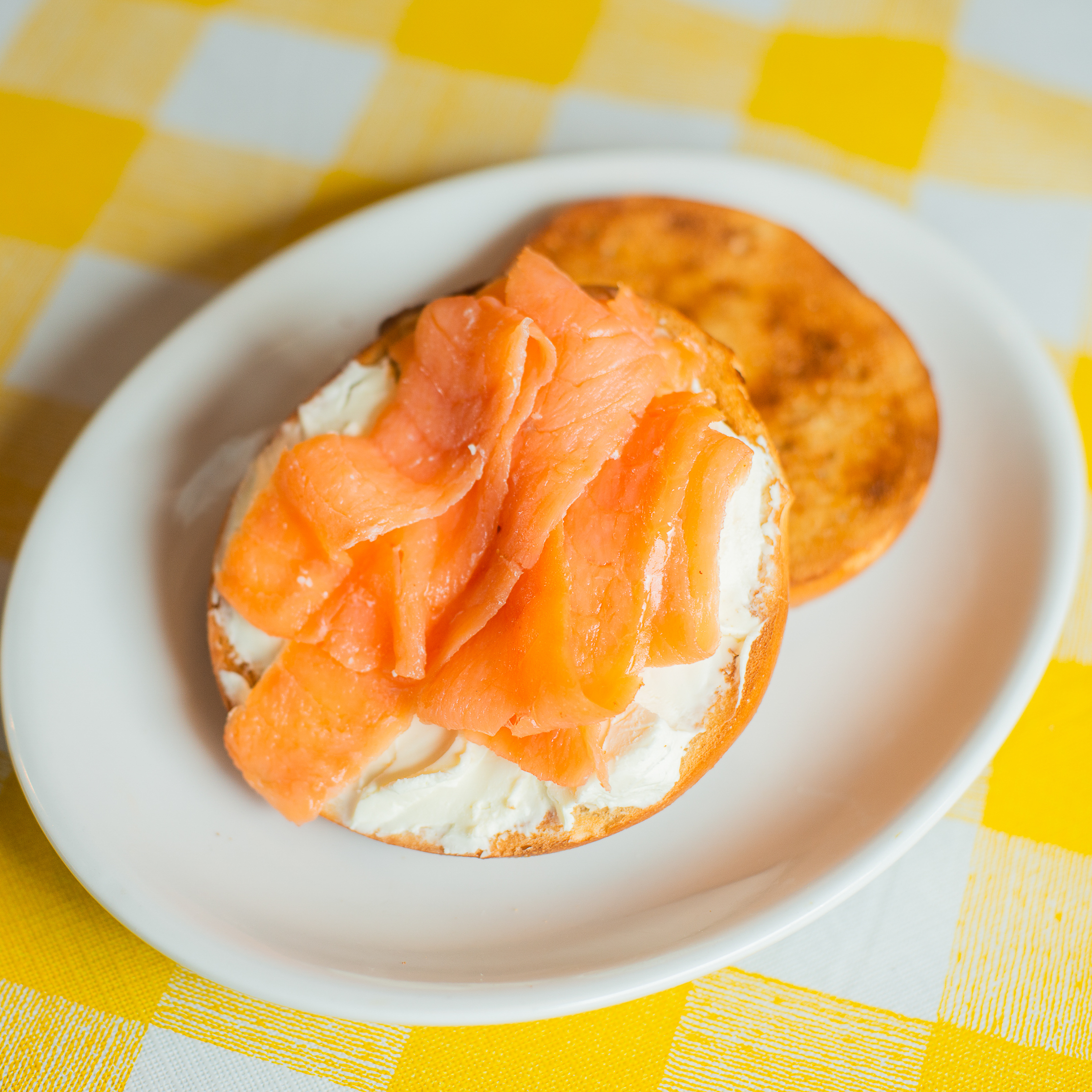 Order Toasted Bagel with Cream Cheese and Lox food online from The Breakfast Spot store, Queens on bringmethat.com