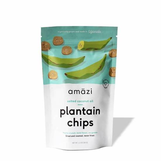 Order Amazi - 'Salted Coconut Oil' Plantain Chips (65G) food online from The Epicurean Trader store, San Francisco on bringmethat.com