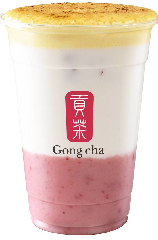 Order Crème Brulee Strawberry Latte (焦糖布蕾草莓鮮奶) food online from Gong Cha & Fuji Teriyaki store, Silver Spring on bringmethat.com