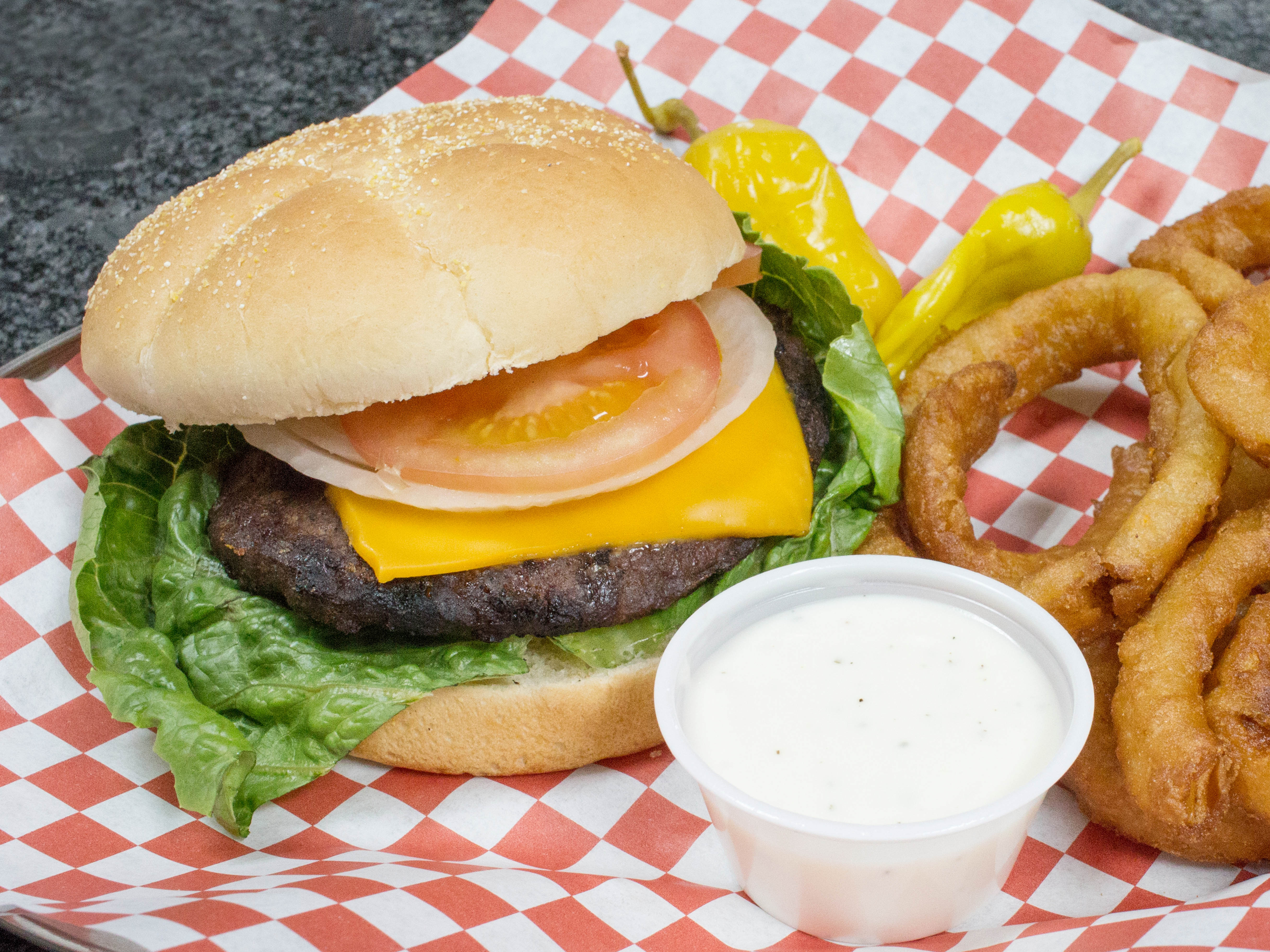 Order All American Cheeseburger food online from Mike's Kabob Grille Inc store, Detroit on bringmethat.com