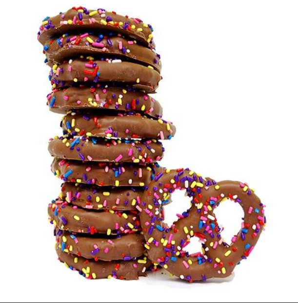 Order Gourmet Milk Chocolate with Sprinkles Pretzel Twists food online from All City Candy store, Cleveland on bringmethat.com