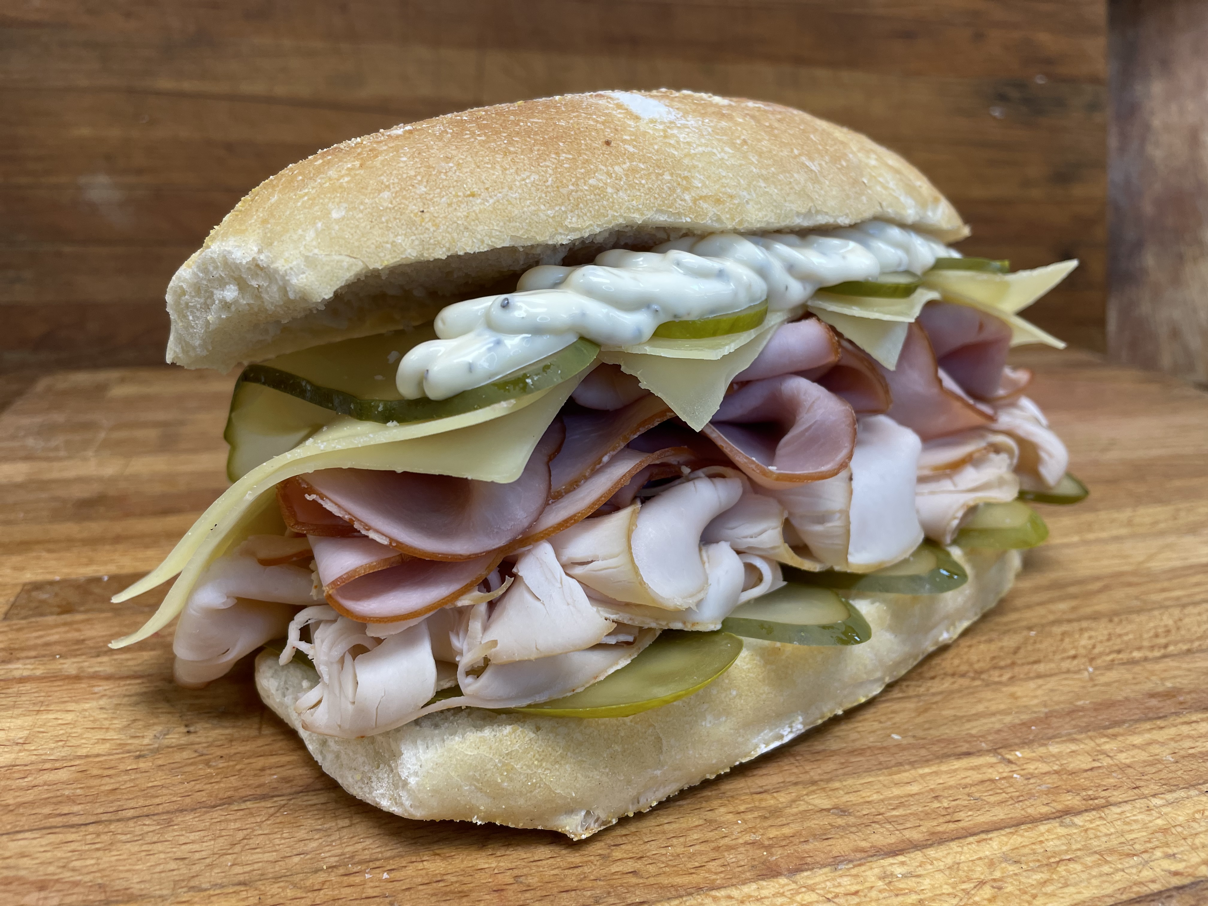 Order 19. Turkey Dill Melt w Smoked Ham & pickles food online from Pastosa's store, Staten Island on bringmethat.com