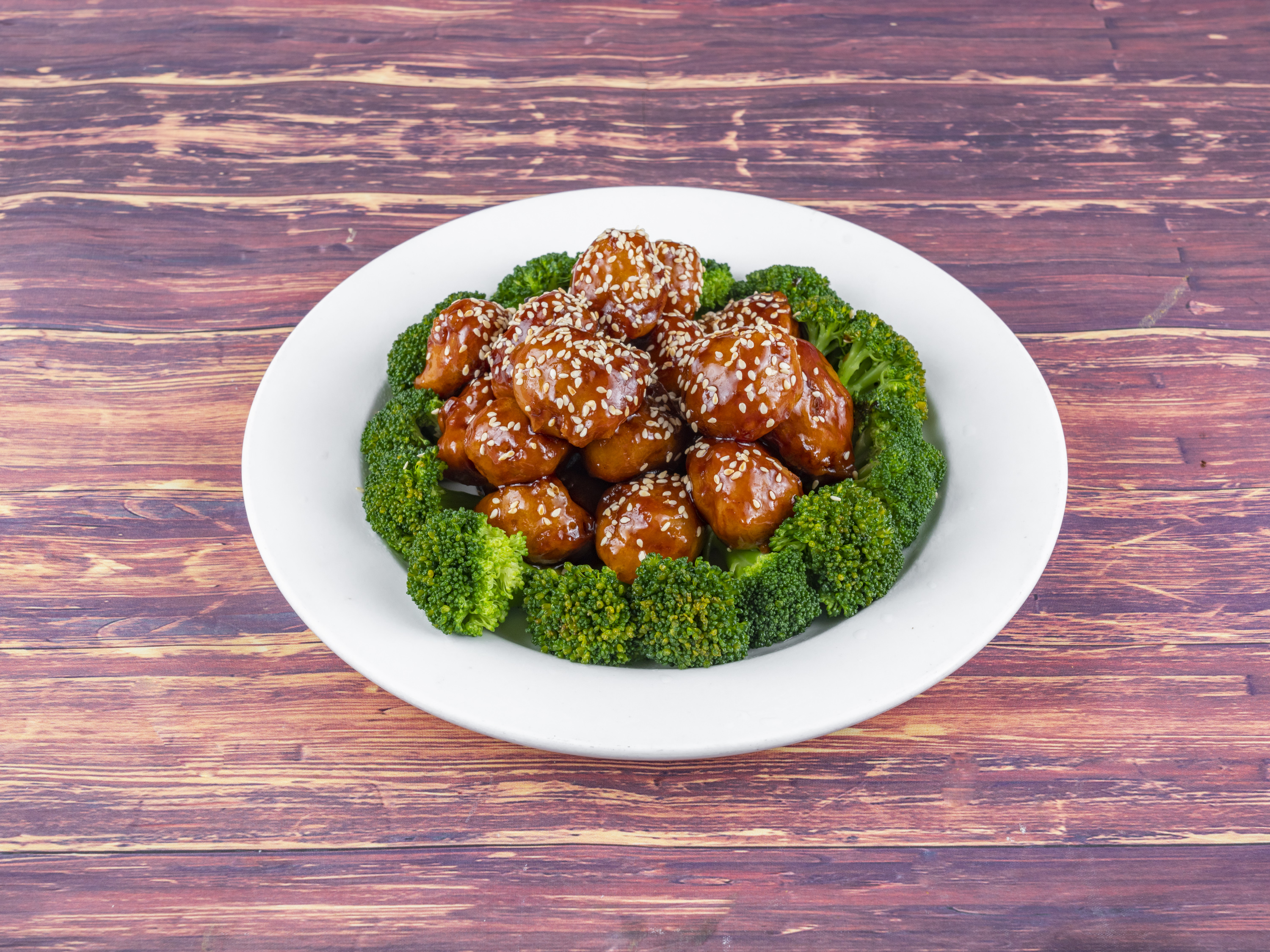 Order Veggie Seasame Chicken with Broccoli with BBQ Sauce food online from Pine Forest Vegetarian Restaurant store, Houston on bringmethat.com