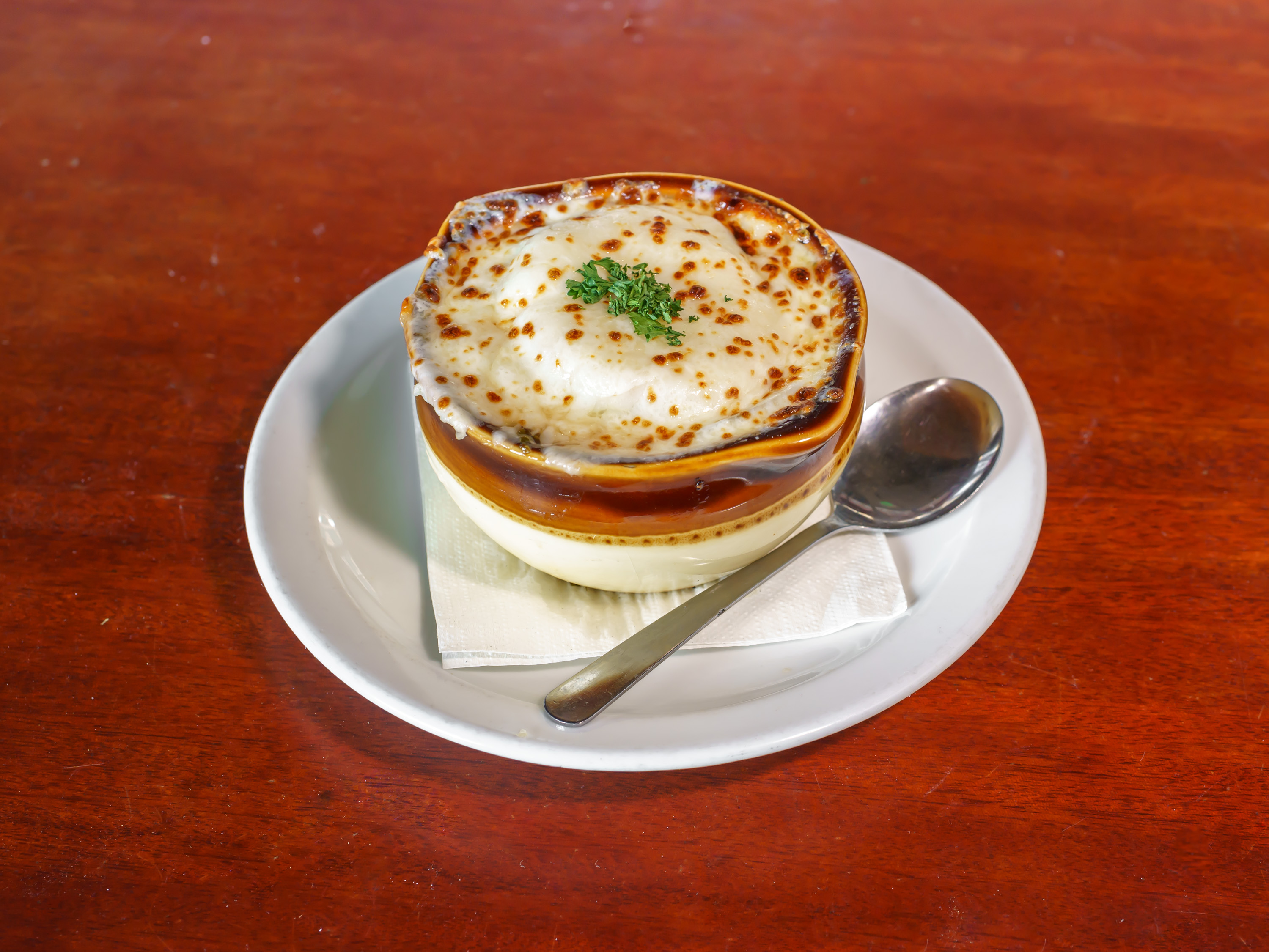 Order French Onion Soup food online from La Creperie Cafe store, La Verne on bringmethat.com