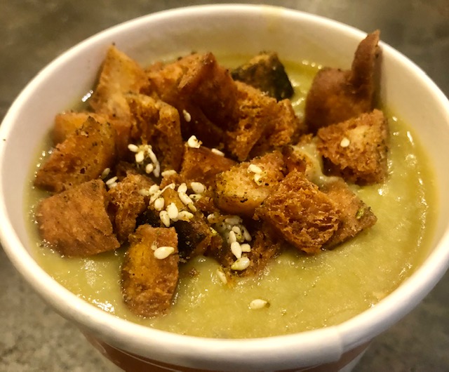 Order Tomatillo Split Pea with Zatar croutons food online from Falafel Taco store, Pleasantville on bringmethat.com