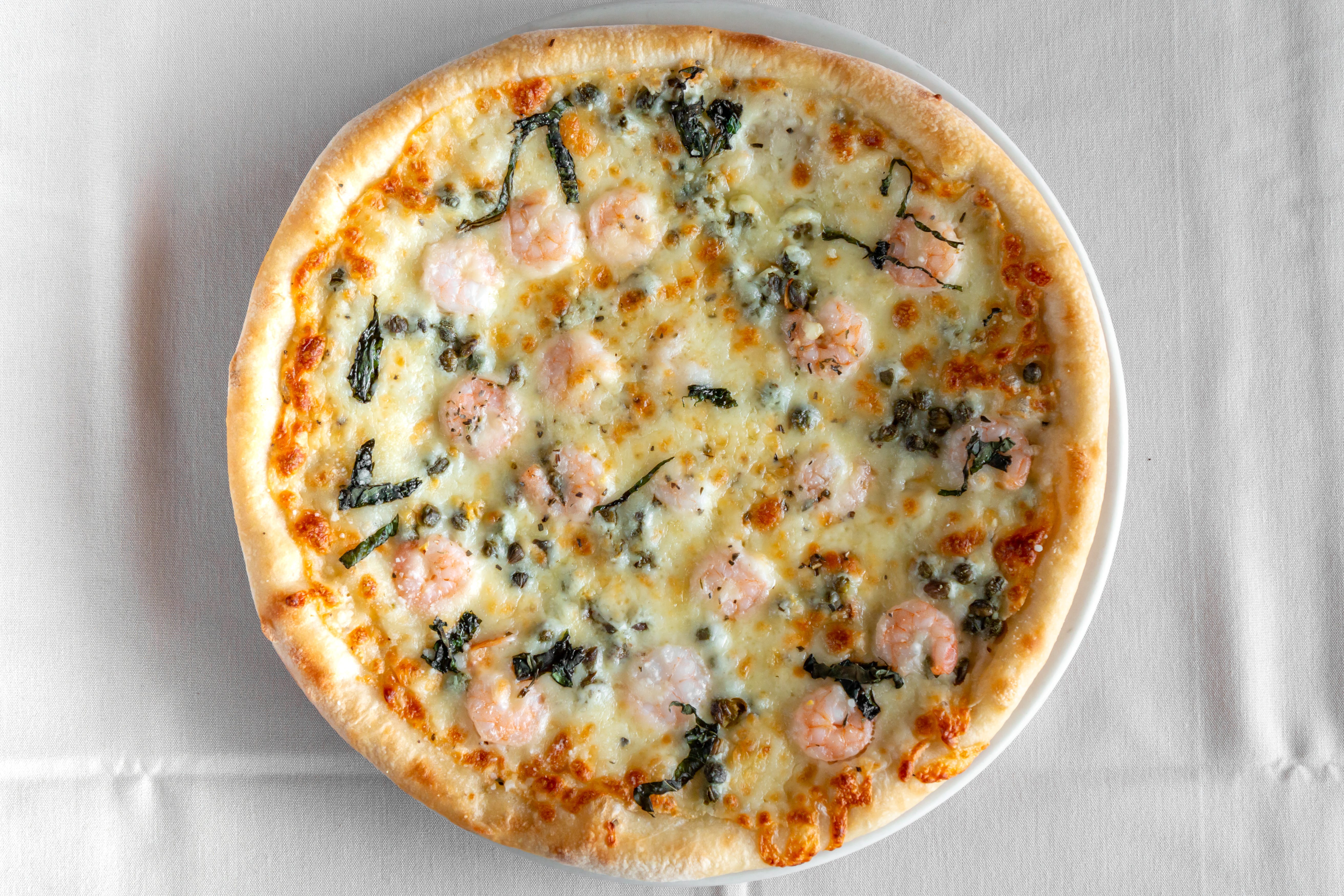 Order Shrimp Scampi Pizza - Medium 14" food online from Portofino store, Kensington on bringmethat.com