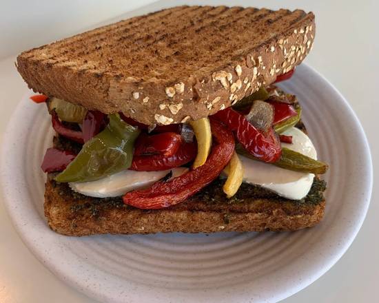 Order Plant Based Wheat berry bread w/Roasted Veggies Mozzarella food online from L'Artisan Cafe &amp; Bakery store, Providence on bringmethat.com