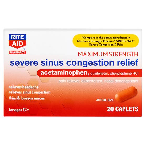 Order Rite Aid Severe Sinus Congestion Relief Maximum Strength (20 ct) food online from Rite Aid store, Sandusky County on bringmethat.com
