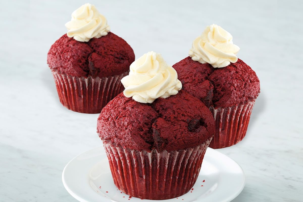 Order Red Velvet Mammoth Muffin® food online from Bakery by Perkins store, Minnetonka on bringmethat.com