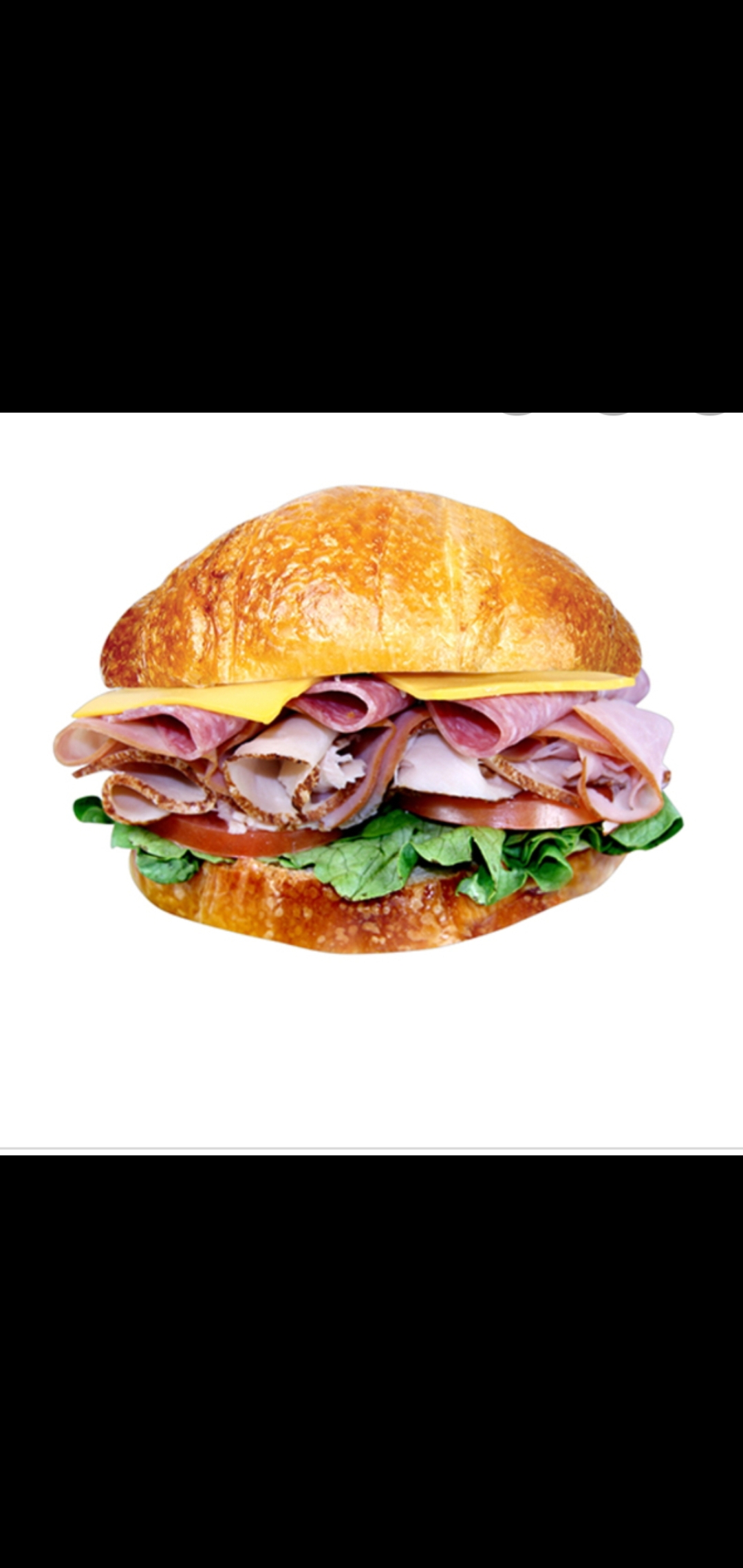 Order Boar's Head Turkey Breast & Beef Salami With Ham & Cheese Romaine Lettuce Tomatoes Gourmet Croissant Sandwich  food online from American Gourmet Foods Deli store, New York on bringmethat.com